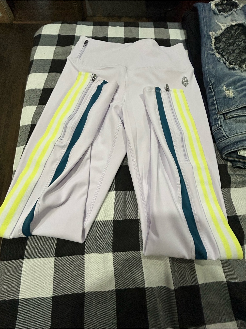 M&M'S Lavender Leggings with Neon Yellow & Teal Accents